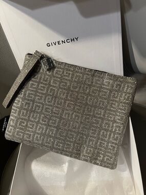 Givenchy Silver Metallic Logo Wrist Pouch